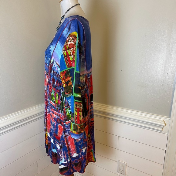 Orientique Old World Cityscape Dress L FREE SHIP - Picture 2 of 5